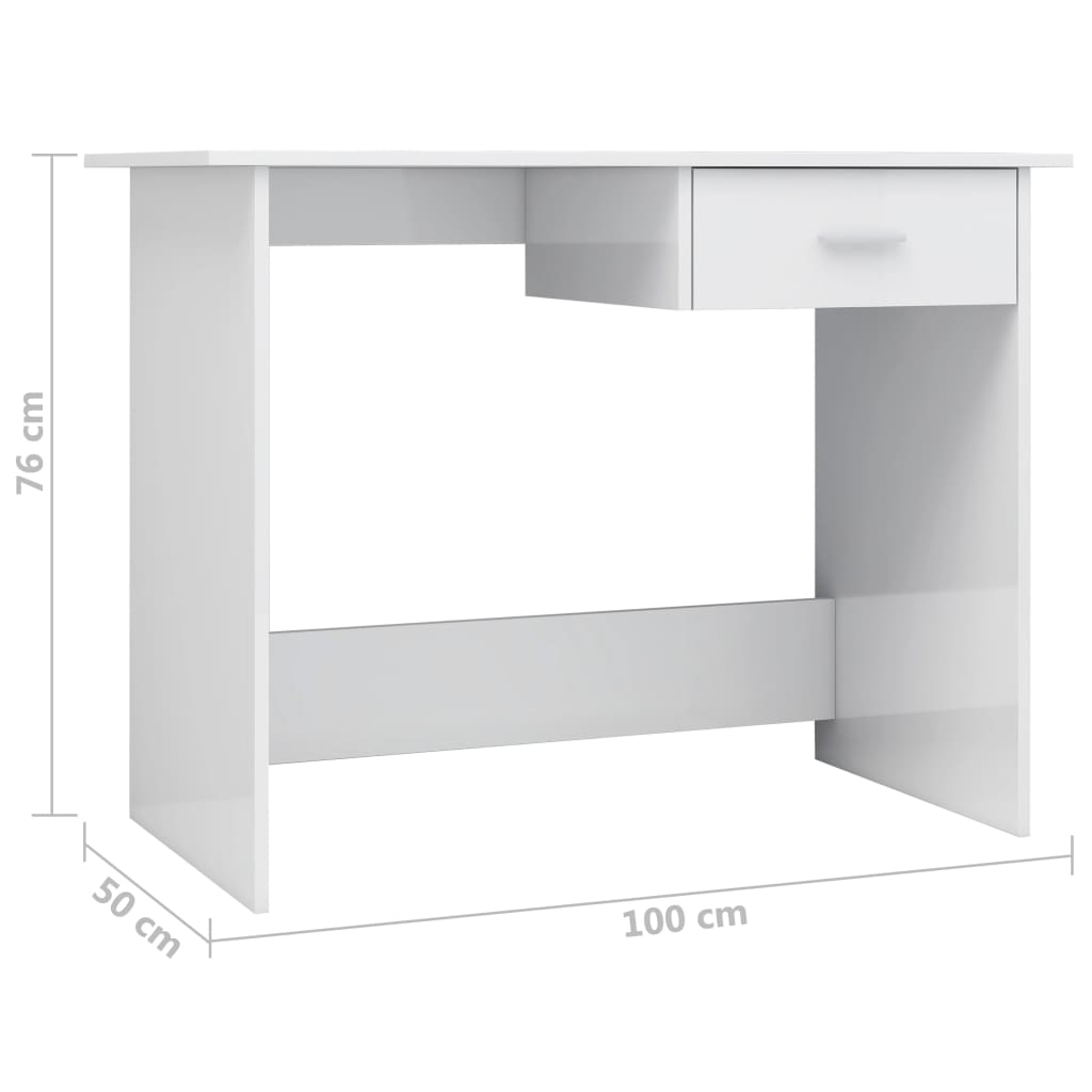 Desk High Gloss White 100×50×76 cm Wood Material