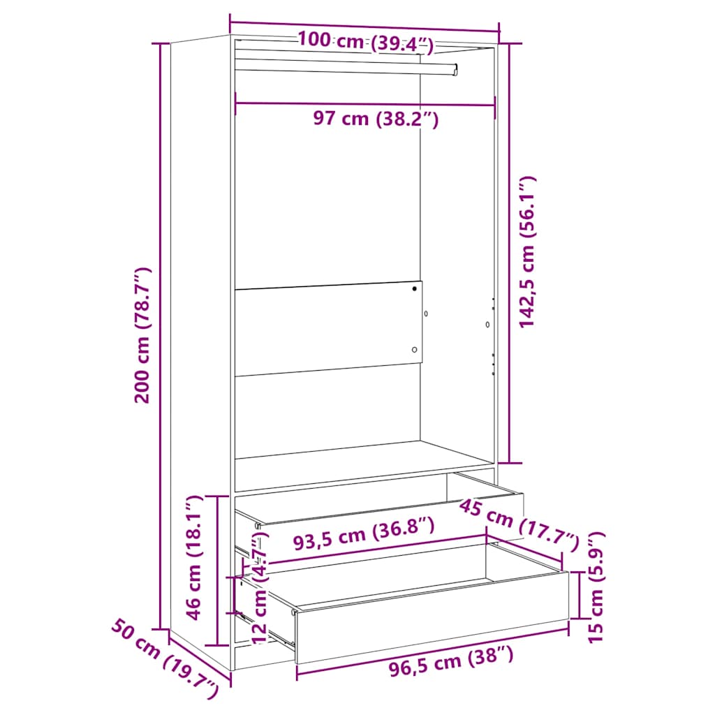 Kleiderschrank Sonoma-Eiche 100x50x200 cm Holzwerkstoff