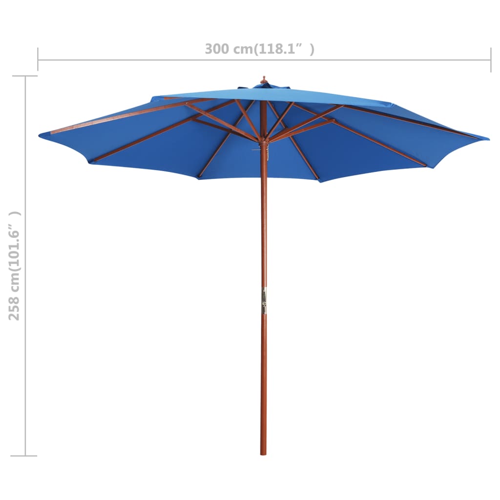 Parasol with wooden pole 300x258 cm Blue