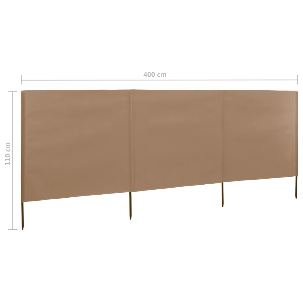 3-piece windbreak fabric 400 x 80 cm Taupe