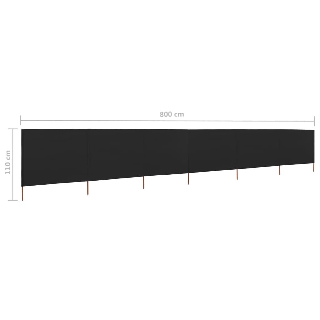 6-piece windbreak fabric 800 x 80 cm Black