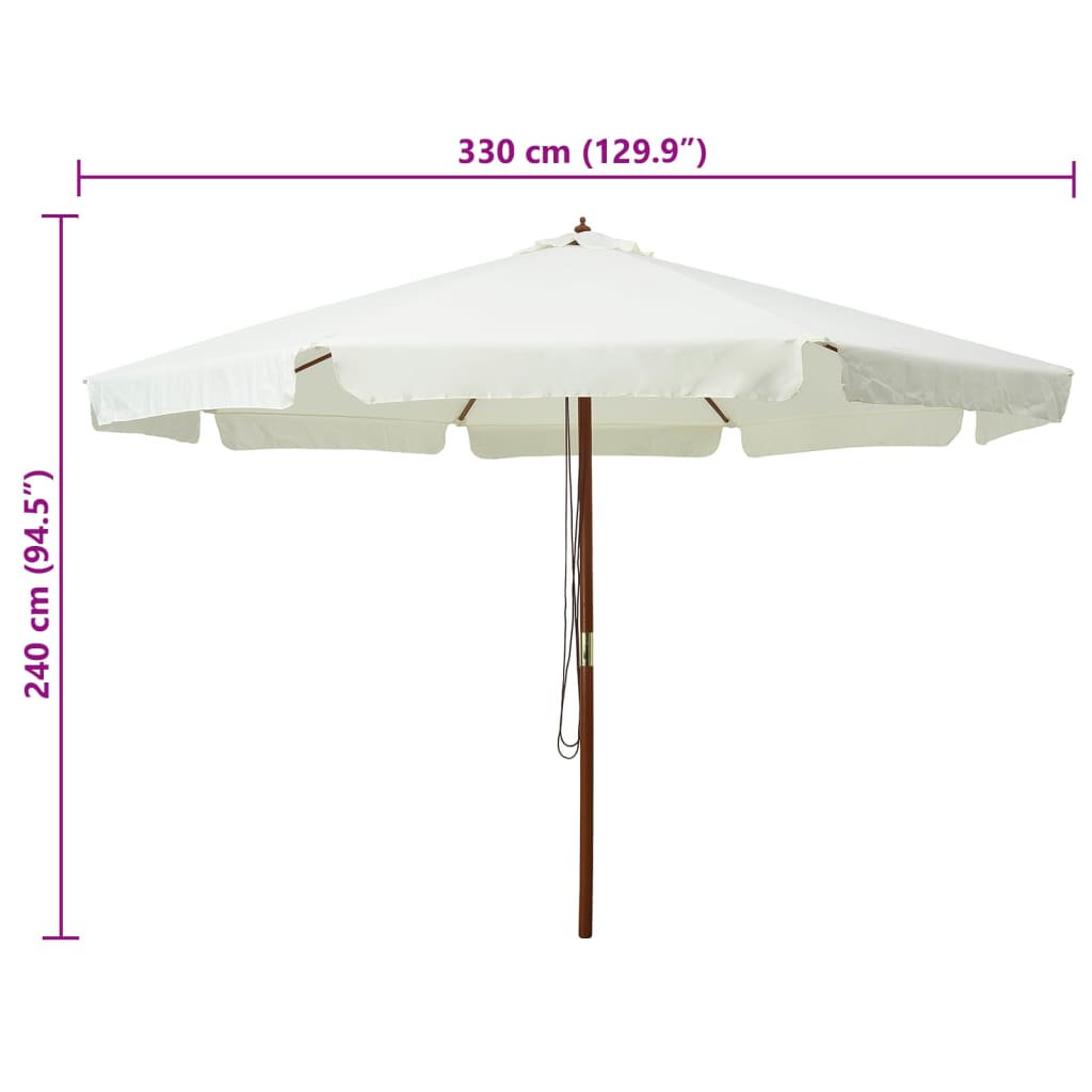 Parasol with wooden pole 330 cm sand white
