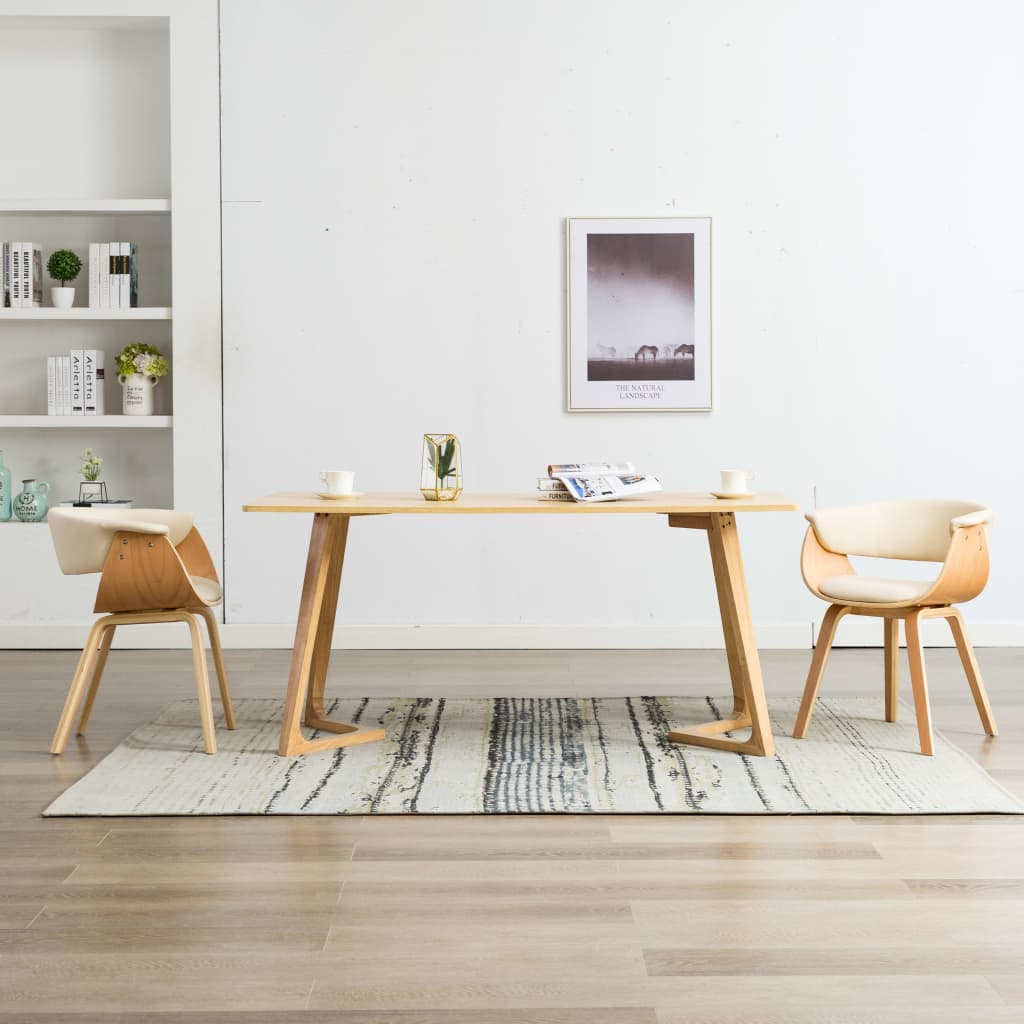 Dining chairs 2 pcs. Cream bentwood and imitation leather