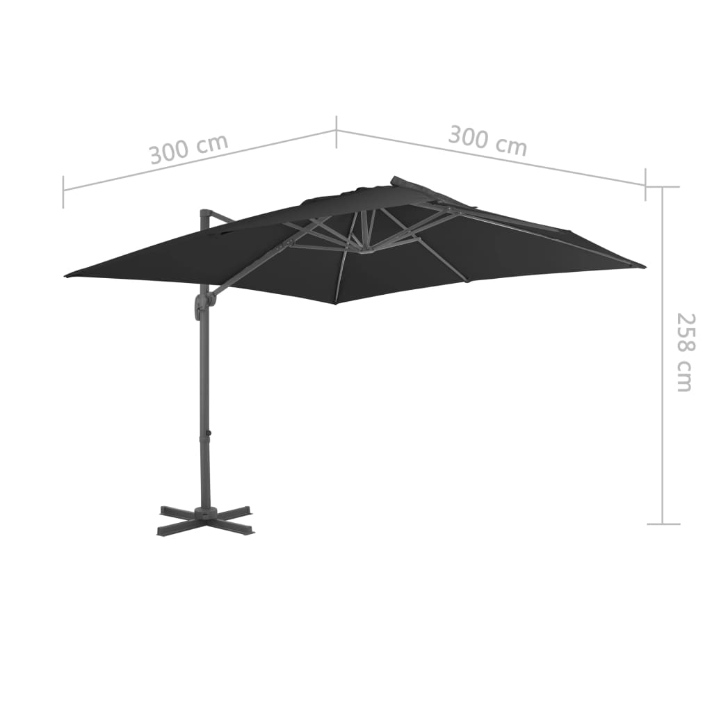 Cantilever umbrella with aluminum pole 3x3 cm black