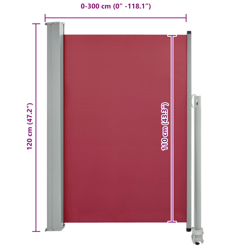 Extendable Side Awning 120x300 cm Red