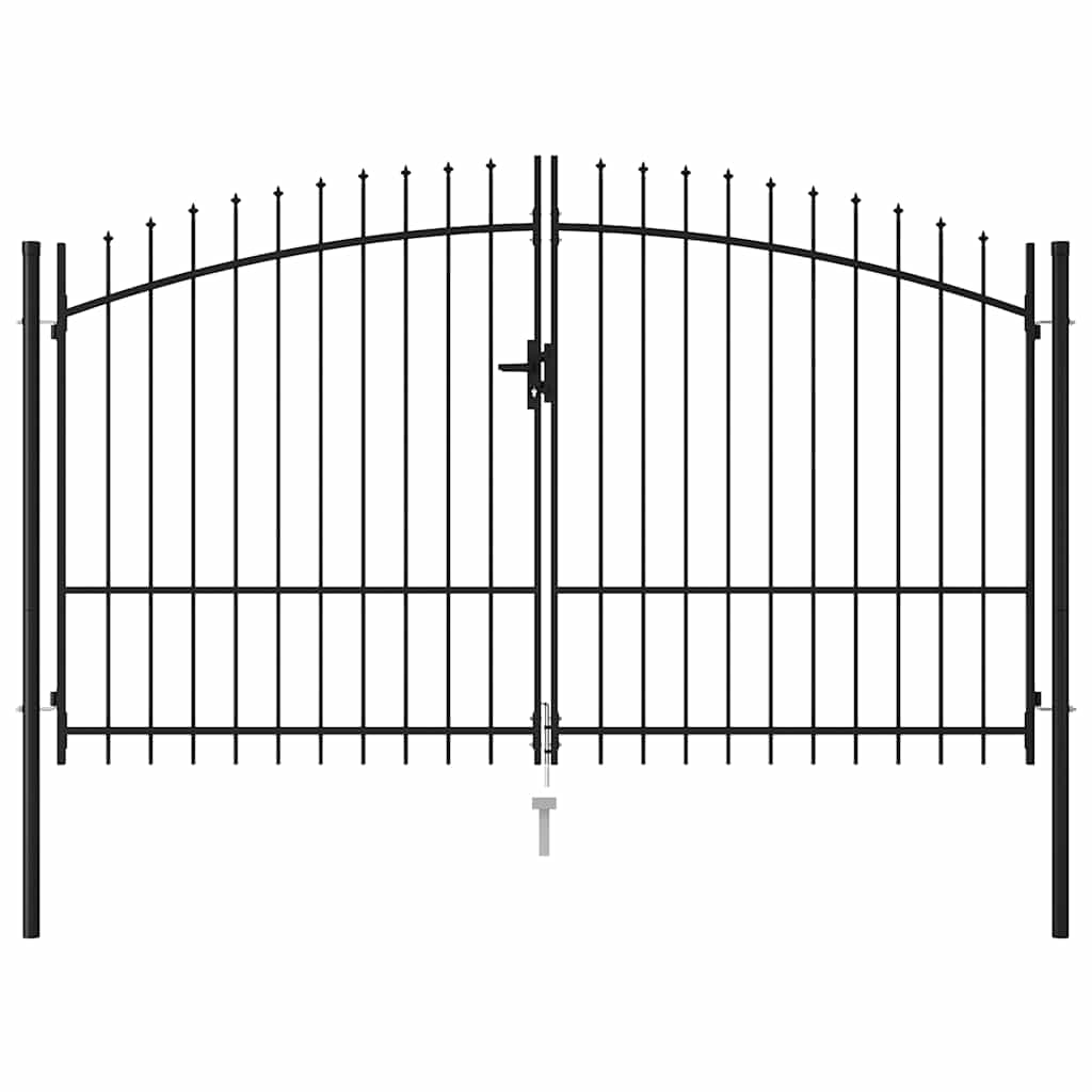 Zauntor Doppelflügel mit Speerspitzen Stahl 3 x 1,75 m Schwarz