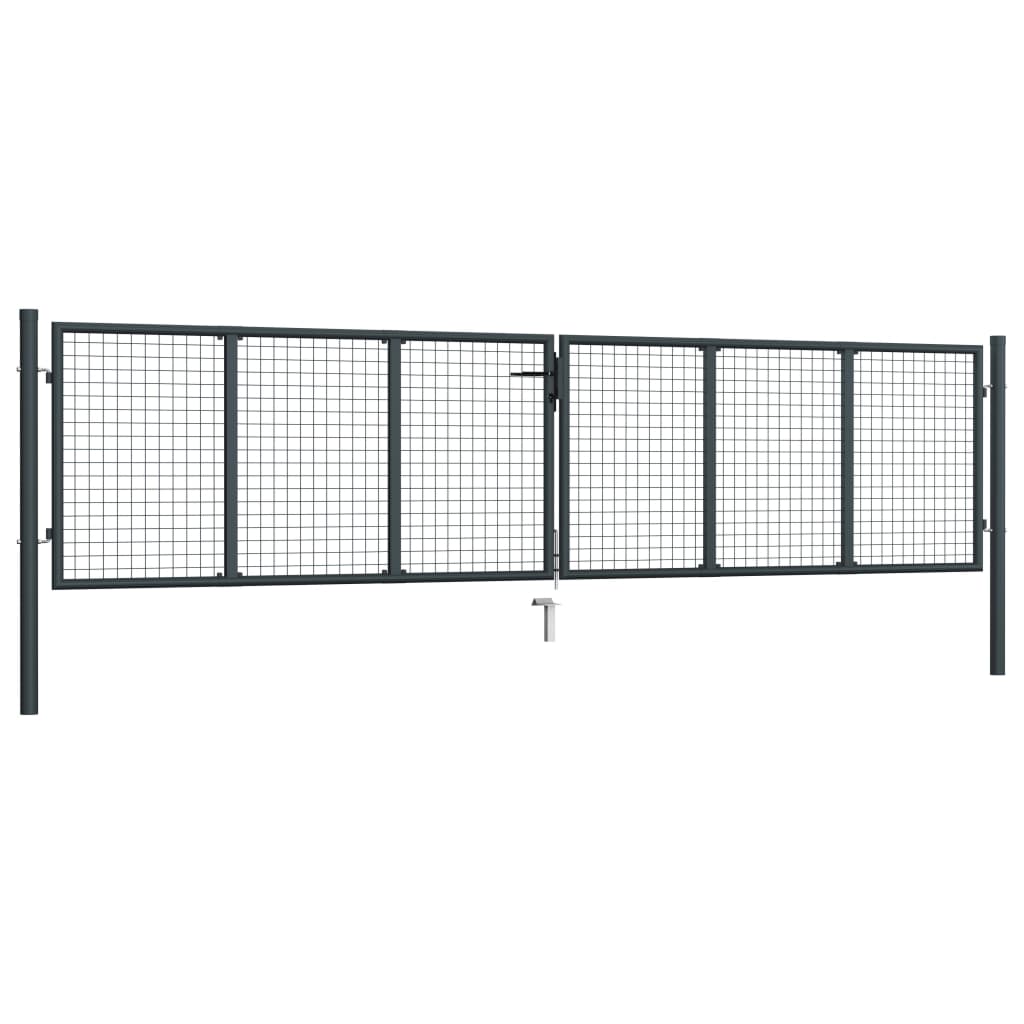Gitter-Gartentor Verzinkter Stahl 400 x 75 cm Grau