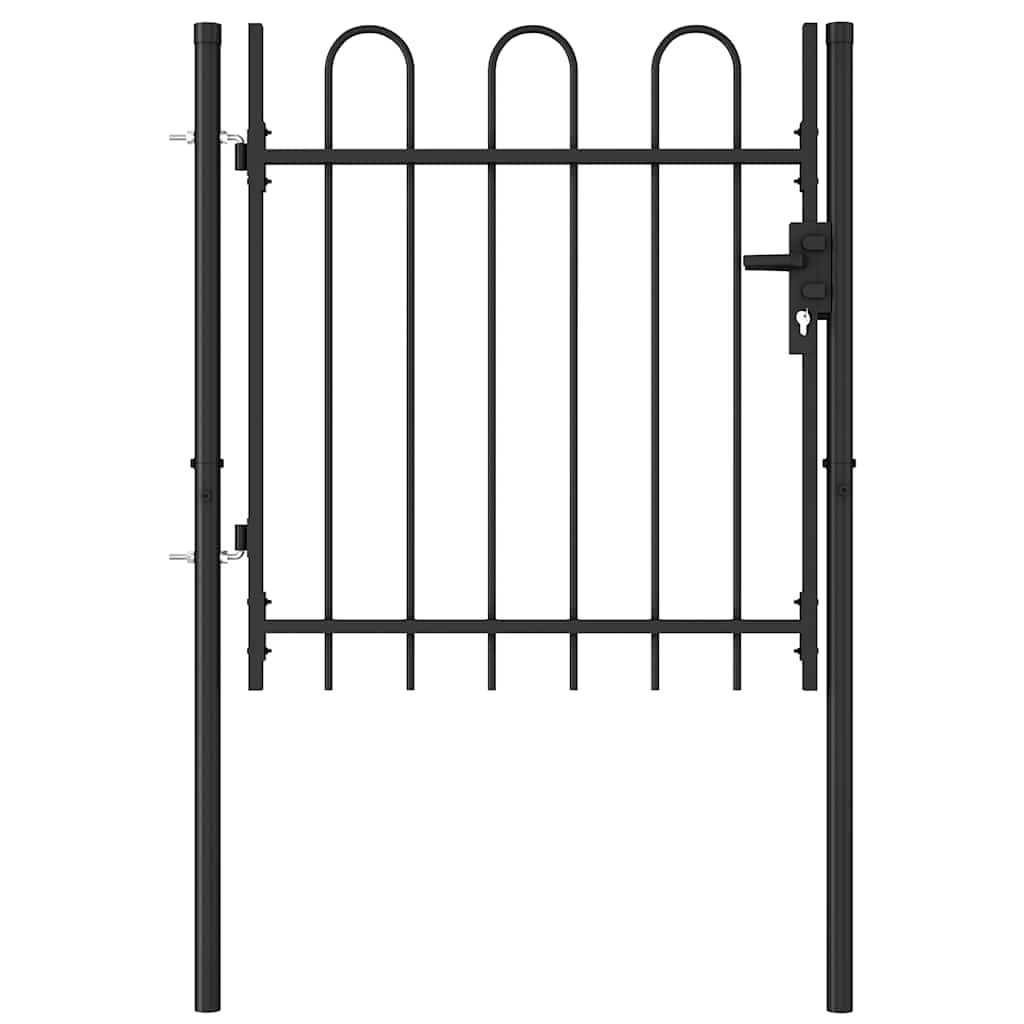 Zauntor Einzelflügel Gewölbte Spitze Stahl 1 x 1 m Schwarz