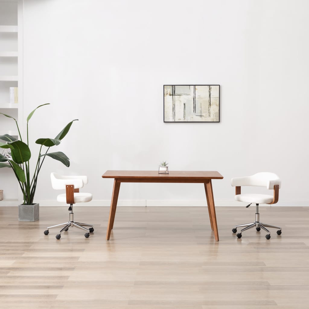 Dining Chair Swivel White Bentwood and Faux Leather