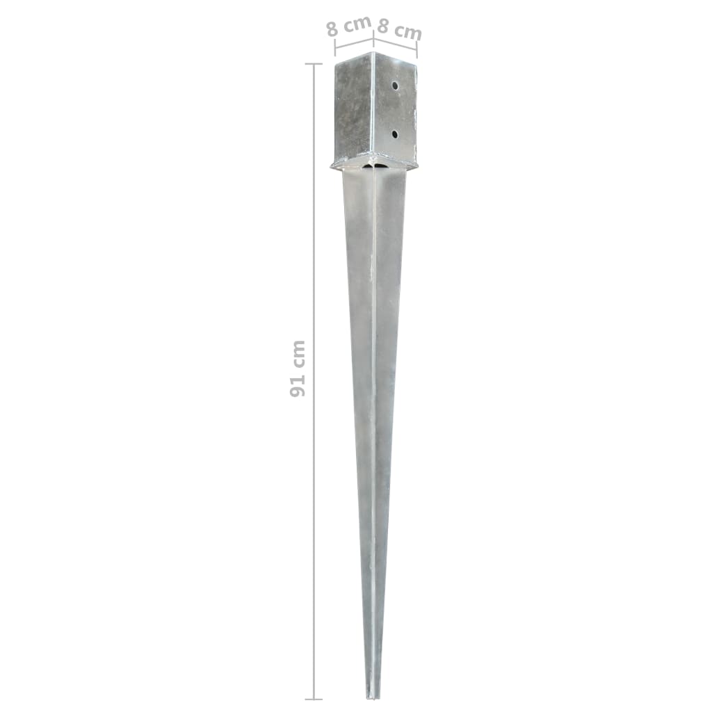 Ground spikes 12 pcs. Silver 8×8×91 cm Galvanized steel