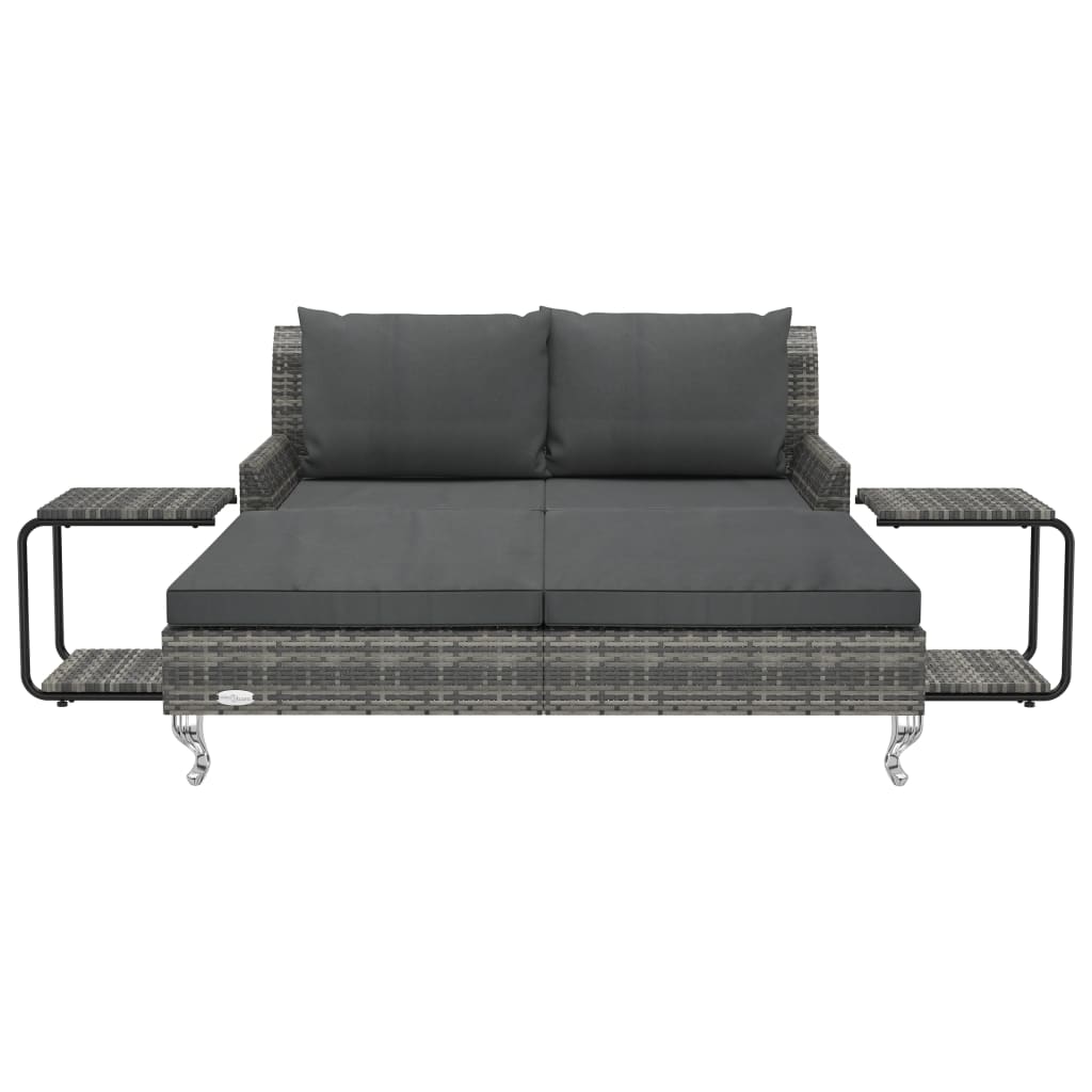2-person sun lounger with cushions Poly Rattan Grey