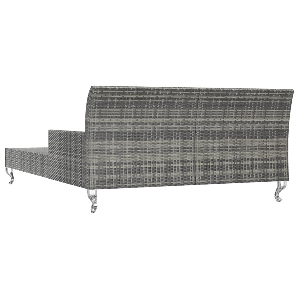 2-person sun lounger with cushions Poly Rattan Grey