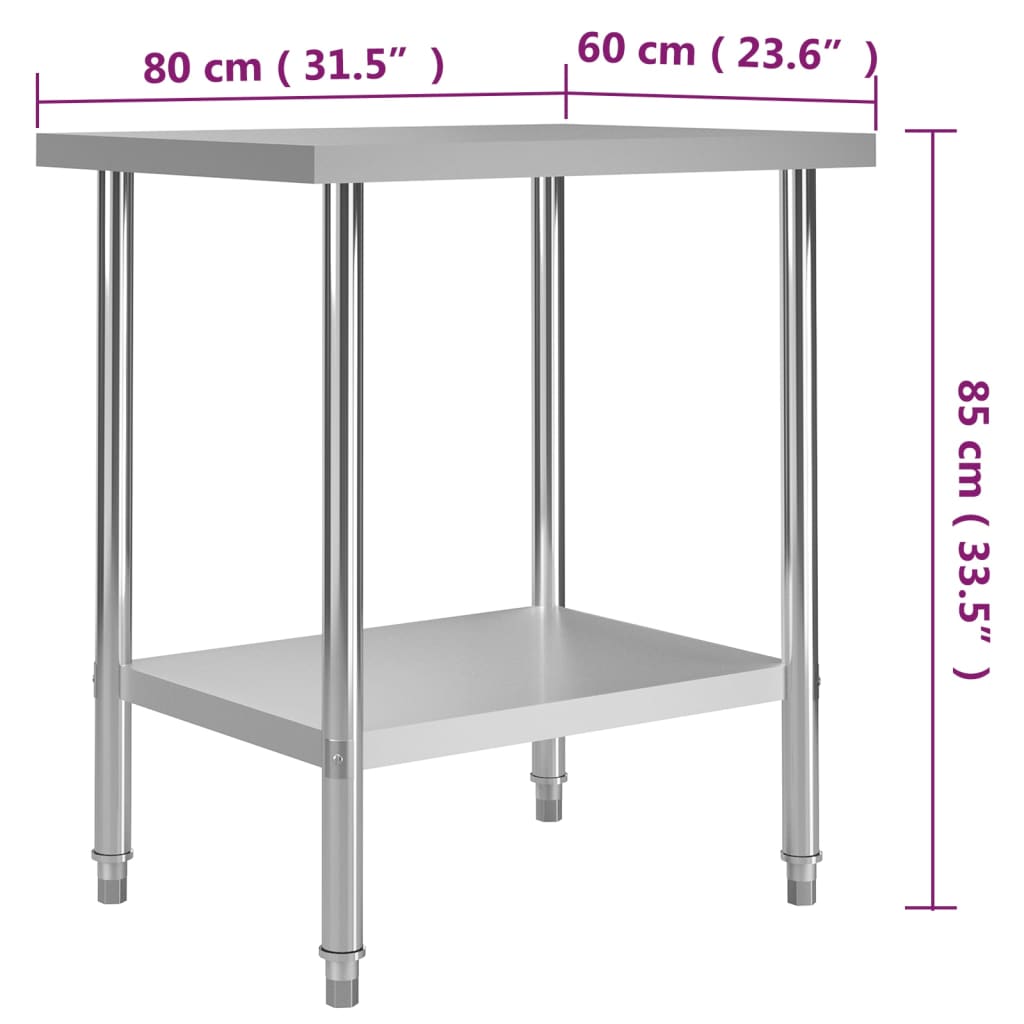 Kitchen Work Table 80 x 60 x 85 cm Stainless Steel