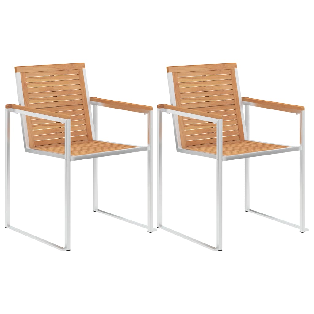 Gartenstühle 2 Stk. Massivholz Teak und Edelstahl