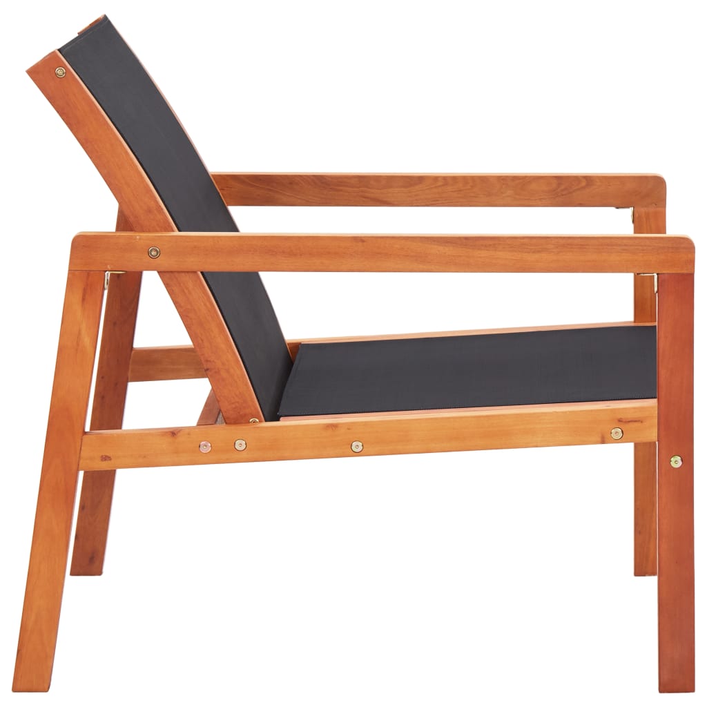 Garden Lounge Chair Black Solid Wood Eucalyptus and Textilene