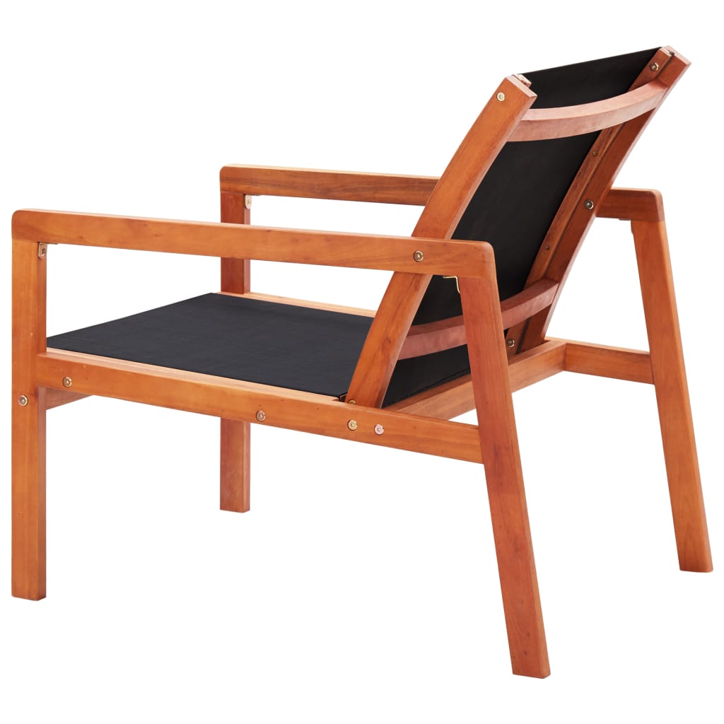 Garden Lounge Chair Black Solid Wood Eucalyptus and Textilene