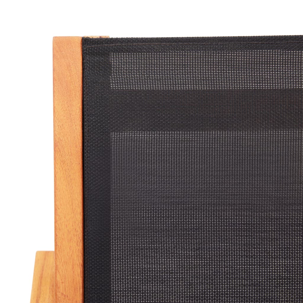 Garden Lounge Chair Black Solid Wood Eucalyptus and Textilene