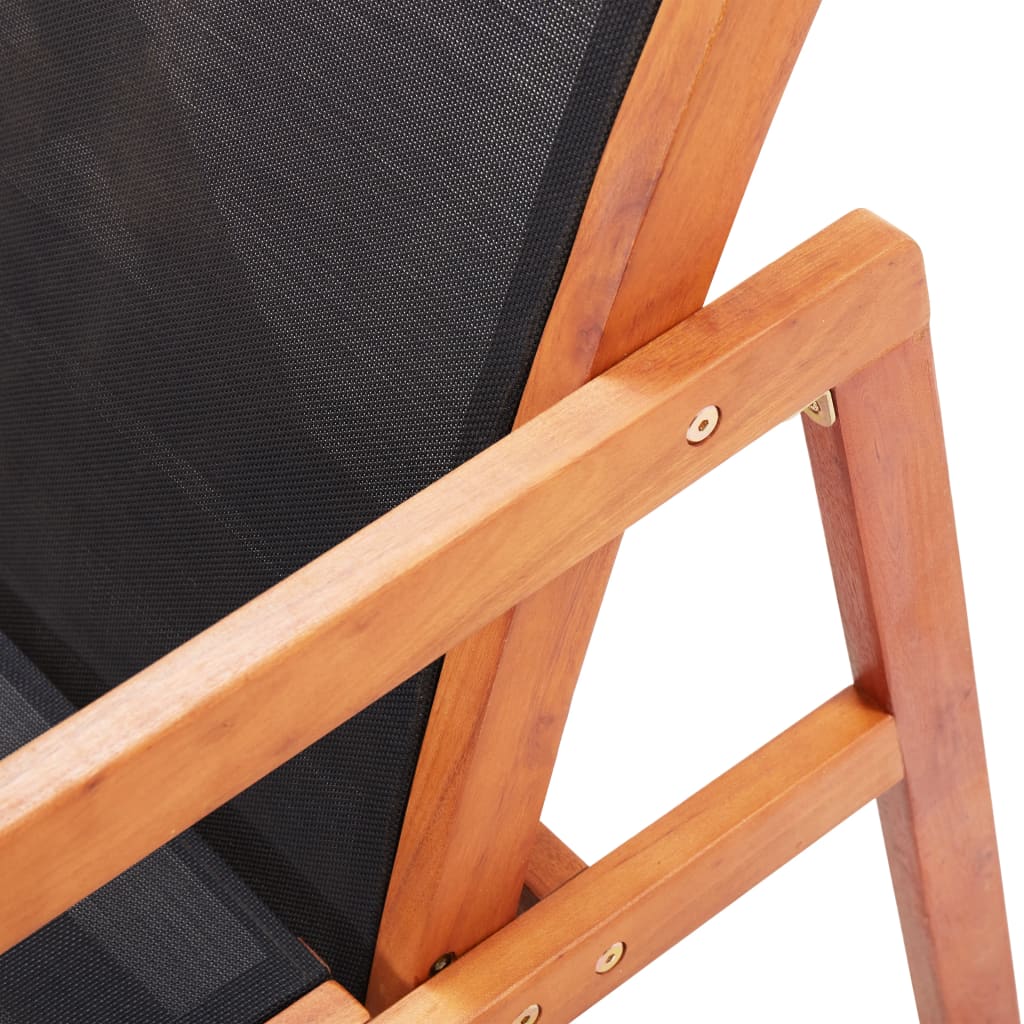 Garden Lounge Chair Black Solid Wood Eucalyptus and Textilene