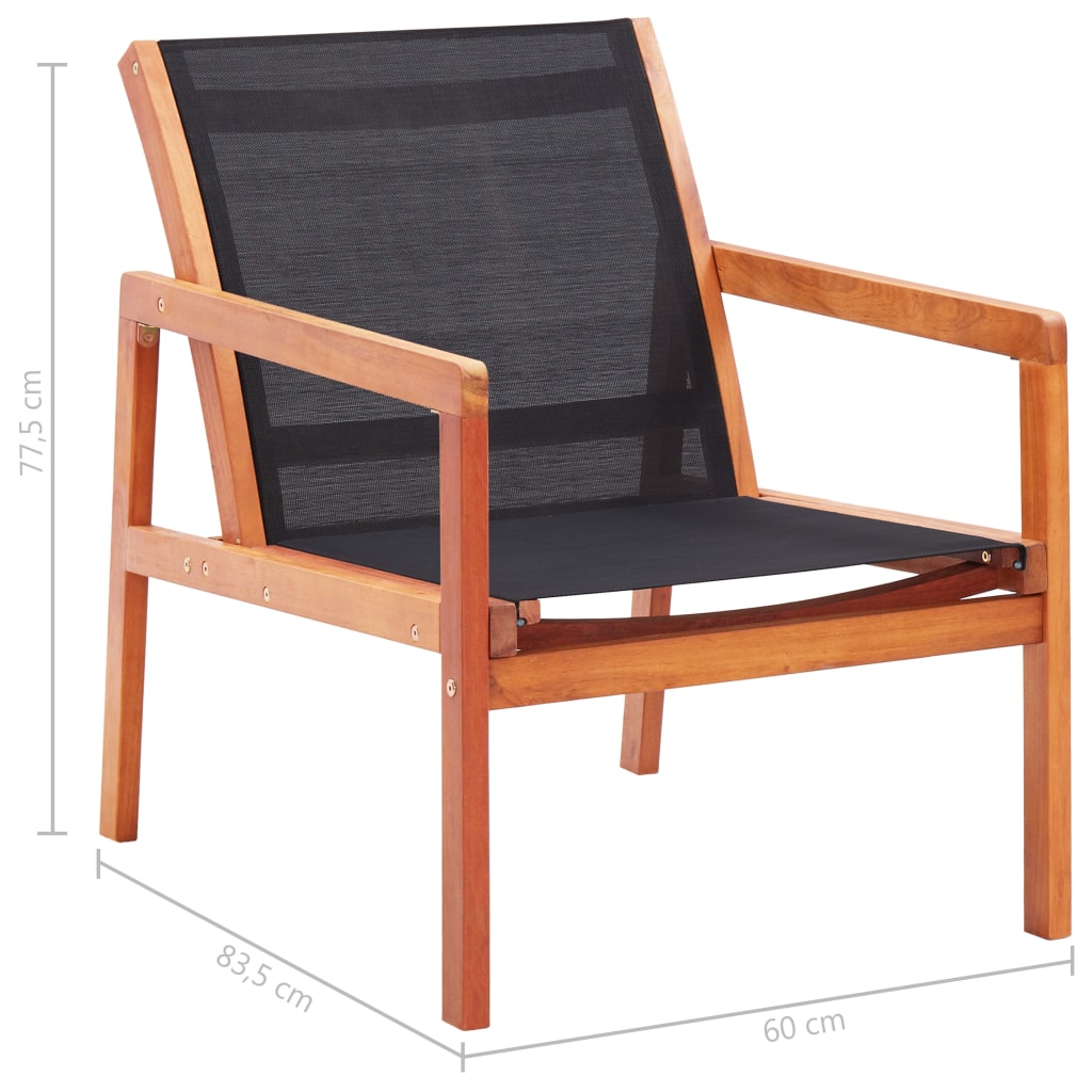 Garden Lounge Chair Black Solid Wood Eucalyptus and Textilene