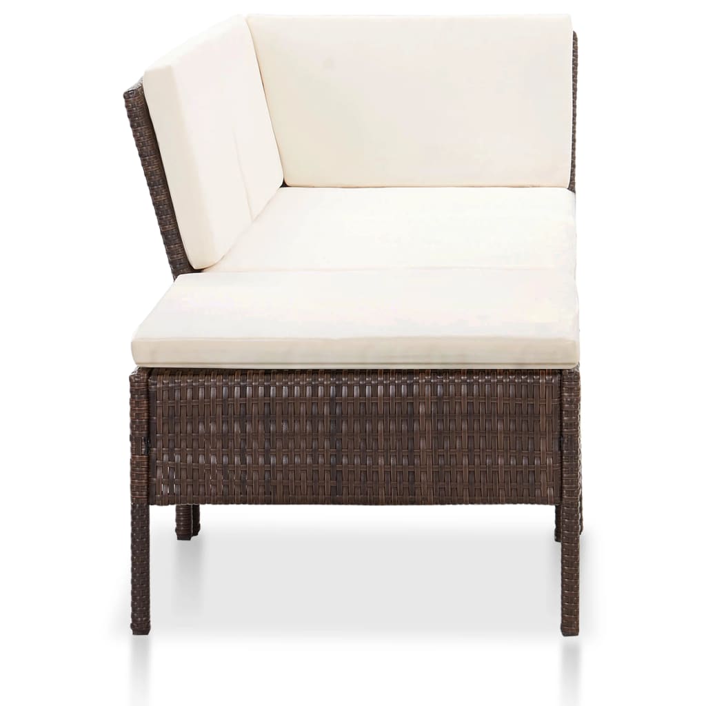 3-tlg. Garten-Lounge-Set mit Auflagen Poly Rattan Braun