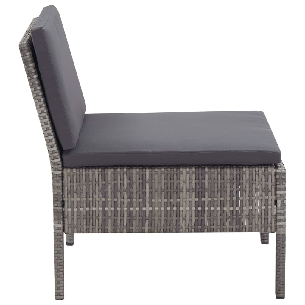 3-tlg. Garten-Lounge-Set mit Auflagen Poly Rattan Grau