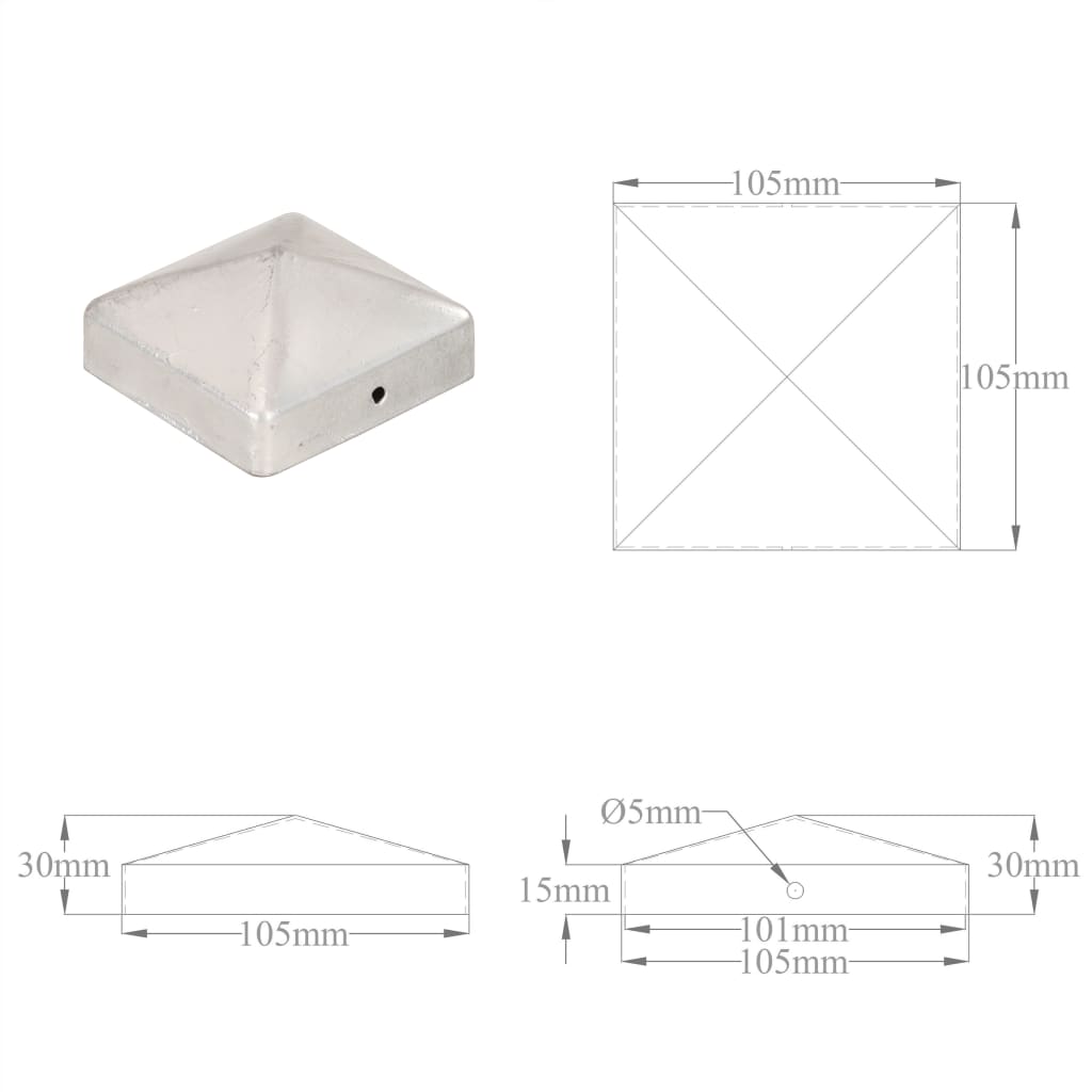 Pfostenkappen 6 Stk. Pyramide Verzinktes Metall 101 x 101 mm