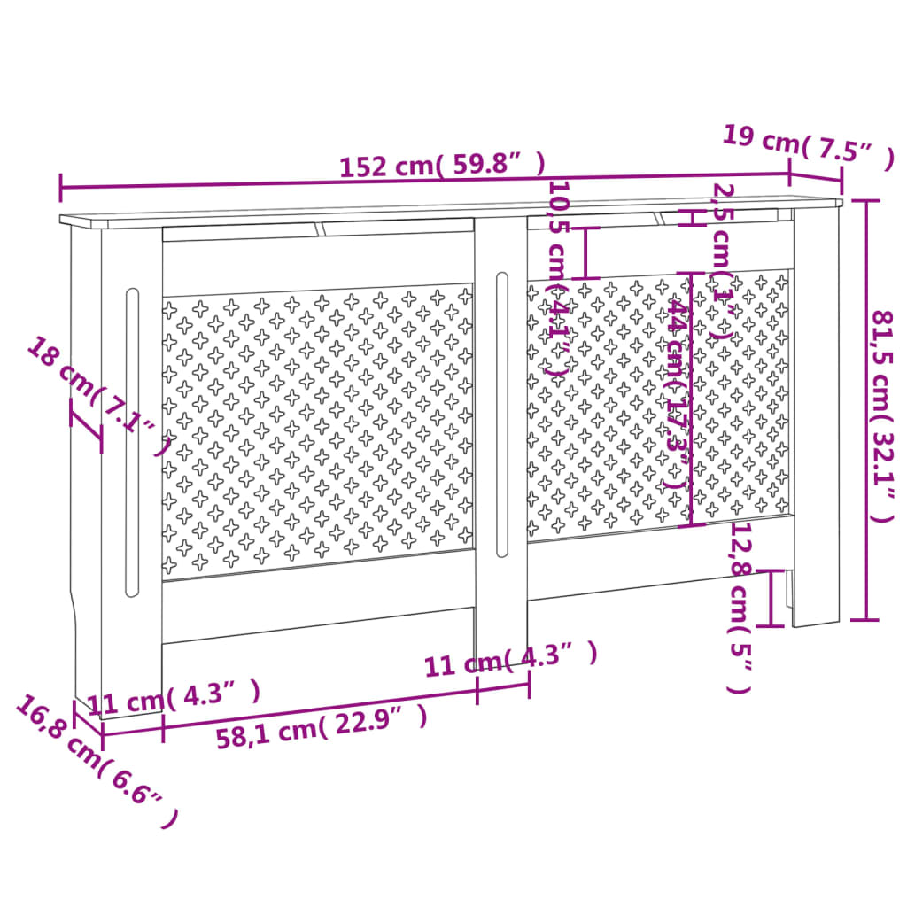 Radiator cover anthracite 152x19x81.5 cm MDF