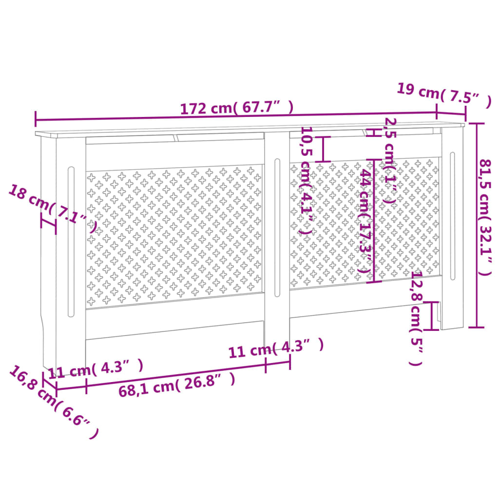 Heizkörperverkleidung 172x19x81,5 cm MDF