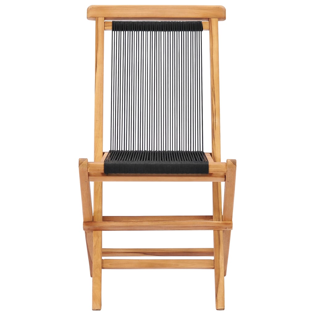 Folding garden chairs 2 pcs. Solid wood teak and rope