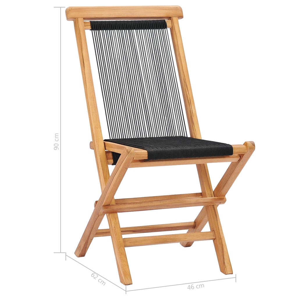 Folding garden chairs 2 pcs. Solid wood teak and rope