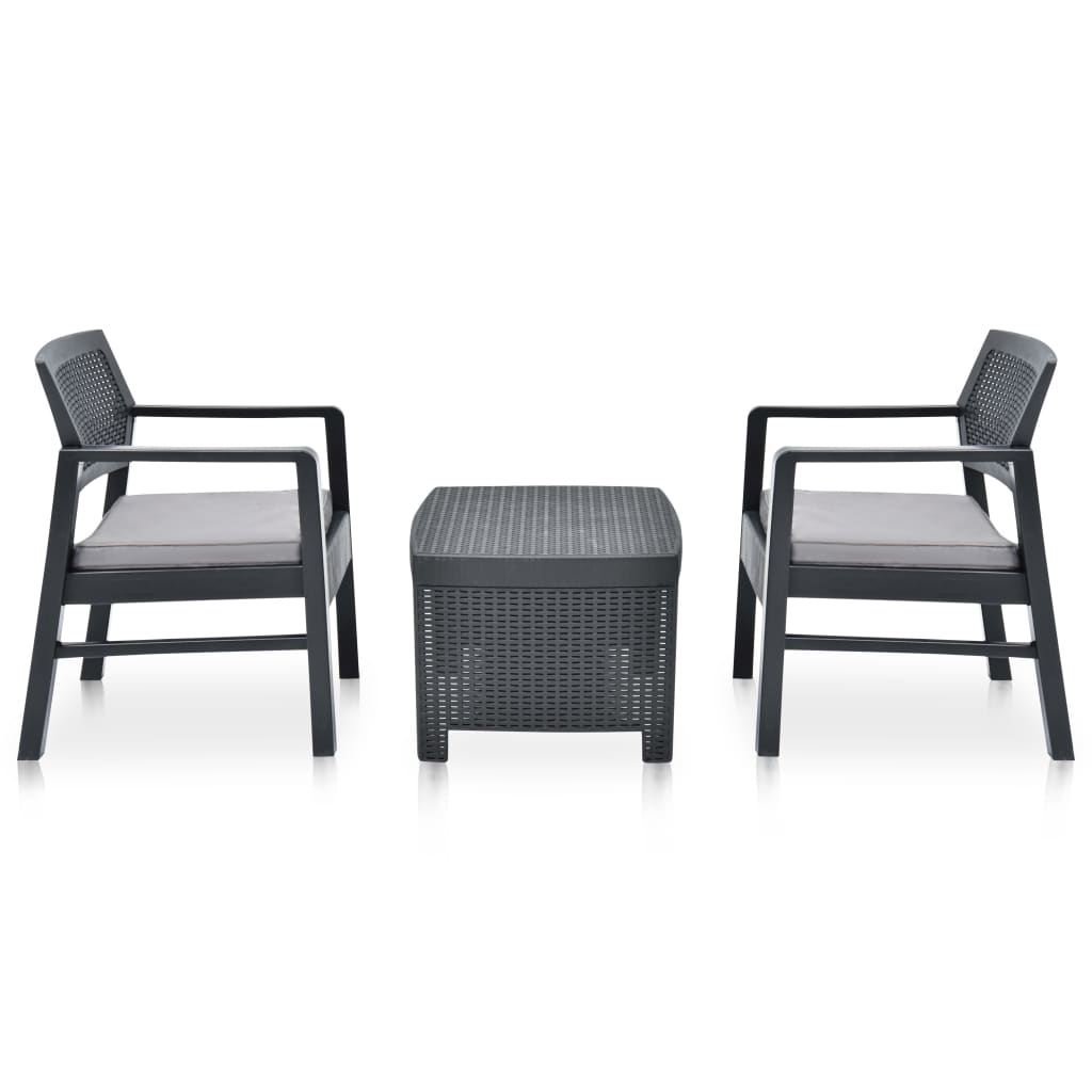 3-tlg. Garten-Lounge-Set Kunststoff Anthrazit