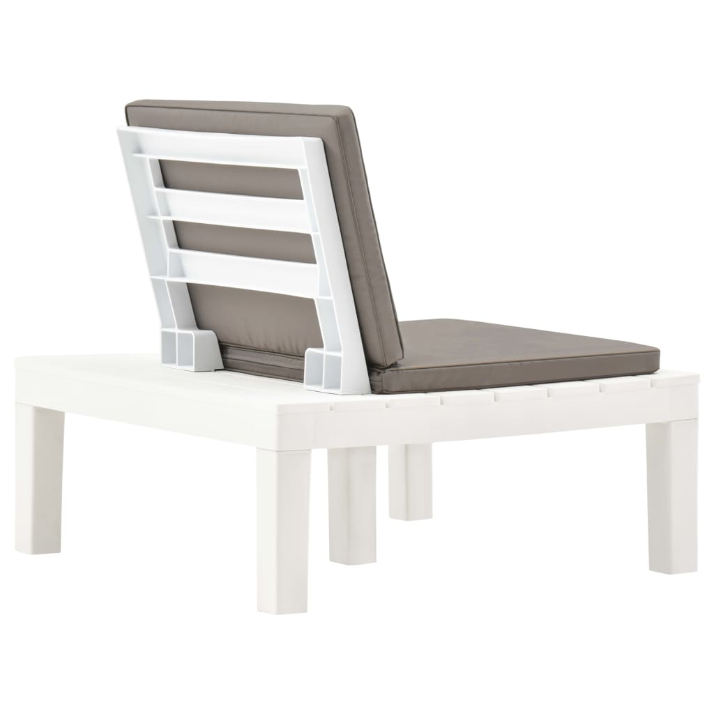 Garden Lounge Chair with Seat Cushion Plastic White
