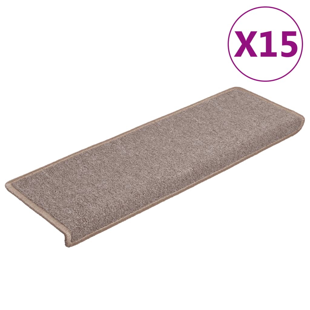 Carpet stair treads 15 pieces 65x21x4 cm light brown