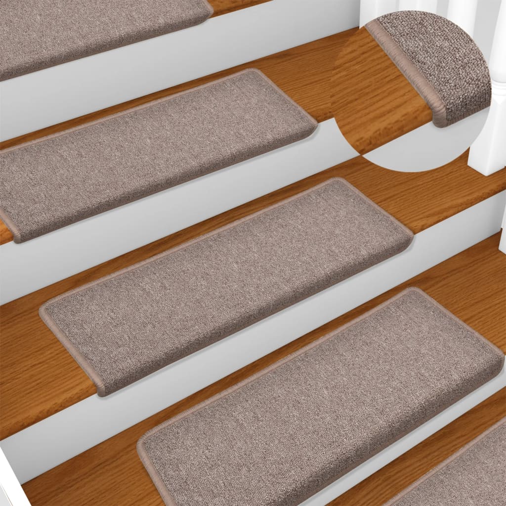 Carpet stair treads 15 pieces 65x21x4 cm light brown