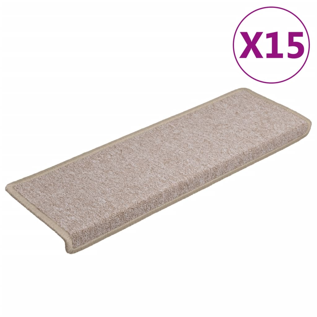 Carpet stair treads 15 pieces 65x21x4 cm taupe