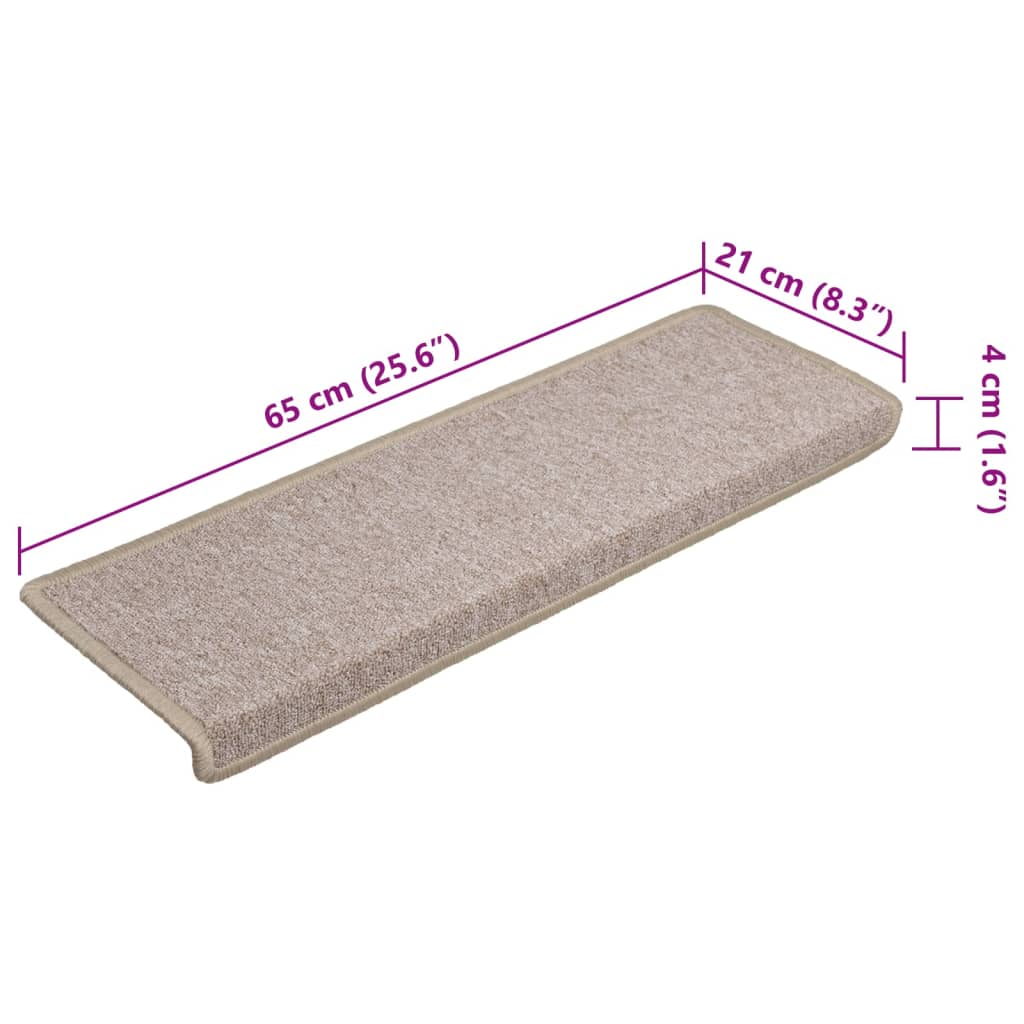 Carpet stair treads 15 pieces 65x21x4 cm taupe