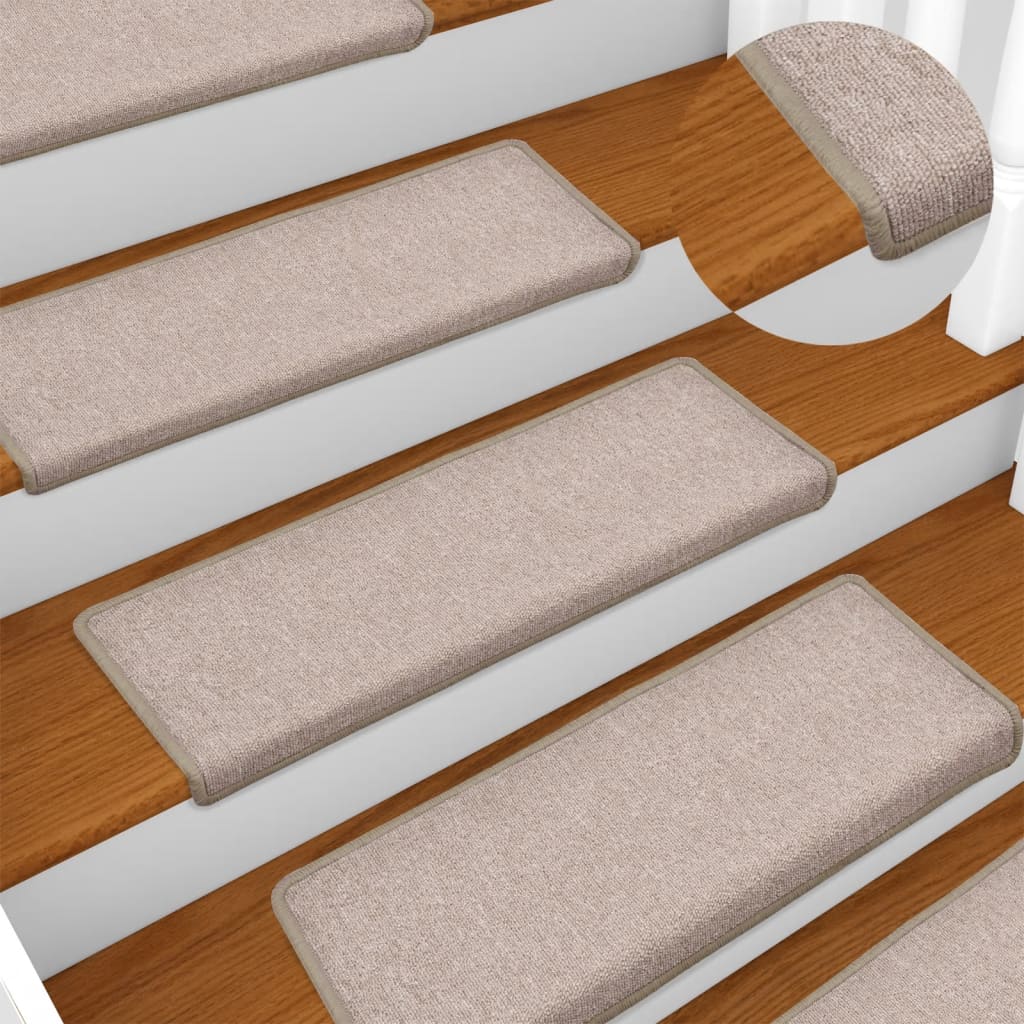 Carpet stair treads 15 pieces 65x21x4 cm taupe