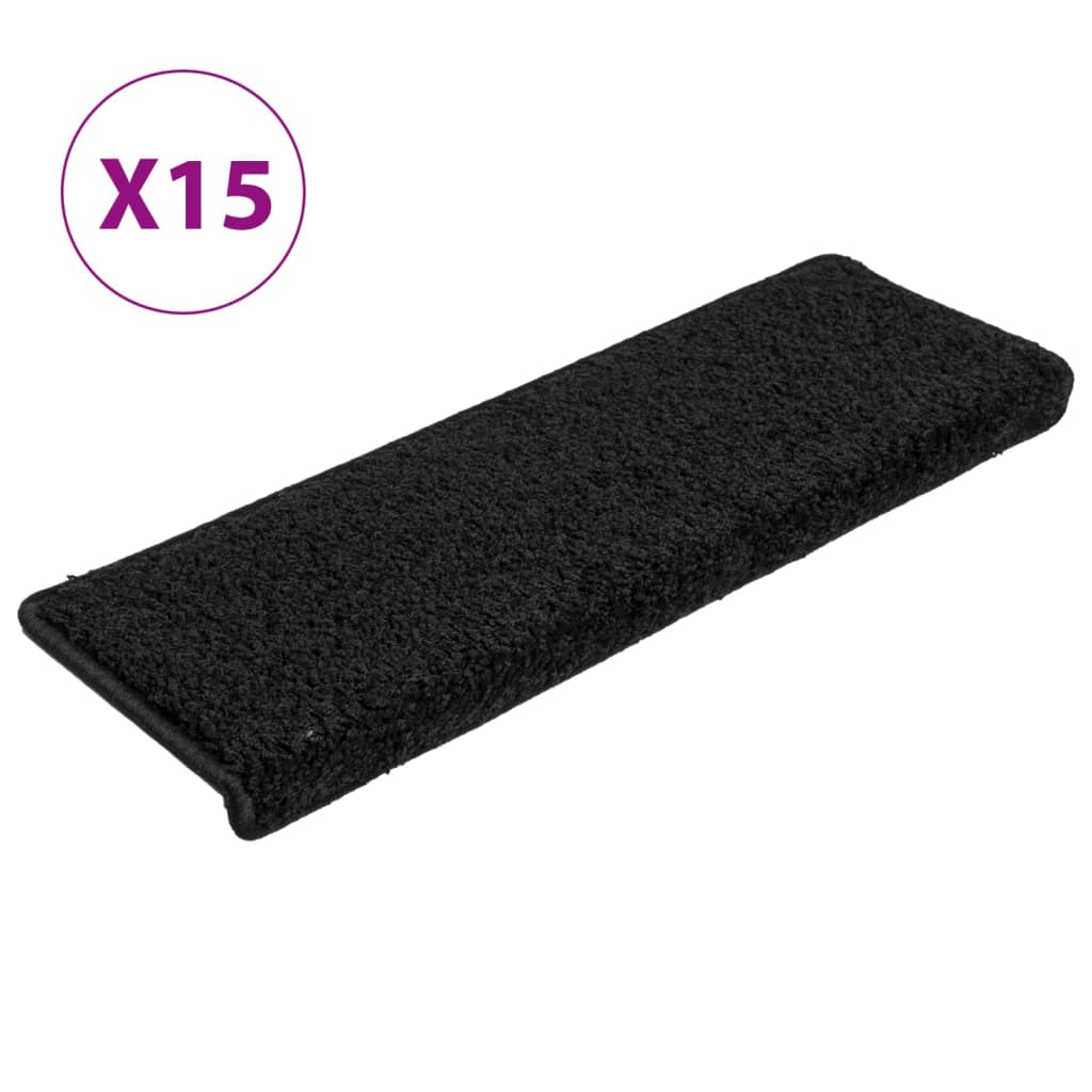 Carpet stair treads 15 pieces 65x21x4 cm black
