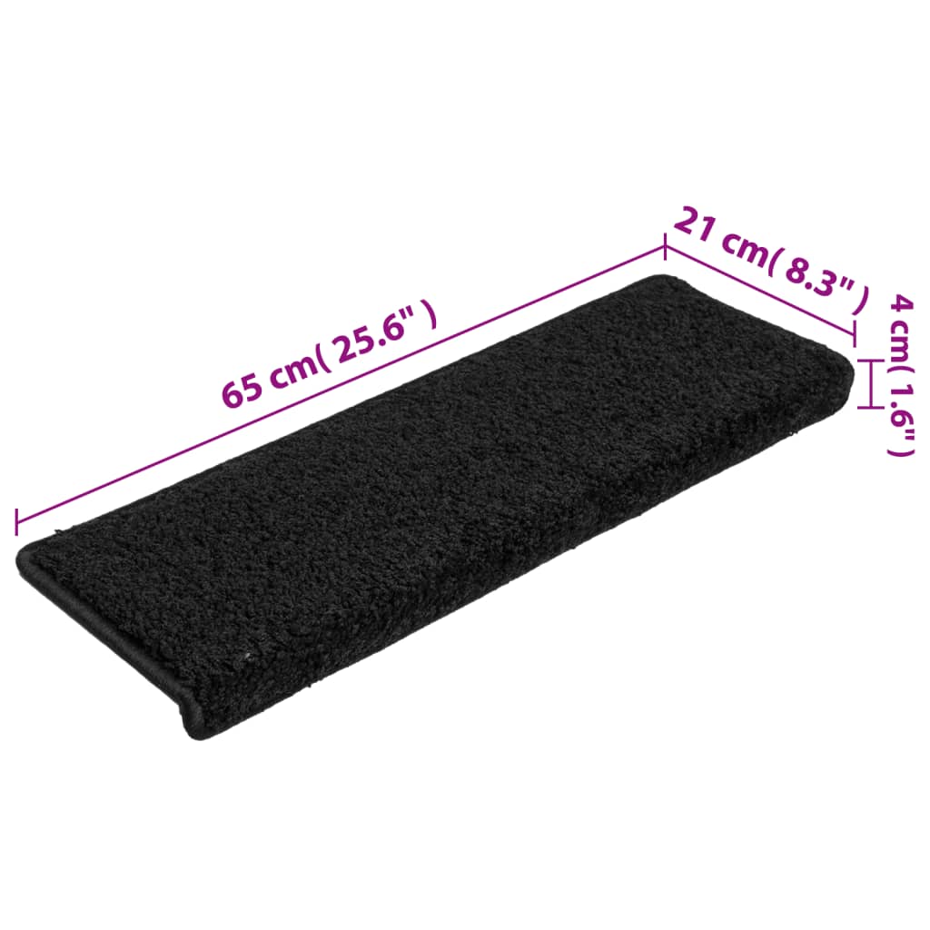 Carpet stair treads 15 pieces 65x21x4 cm black