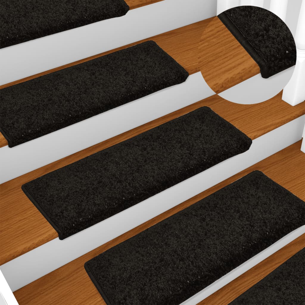 Carpet stair treads 15 pieces 65x21x4 cm black