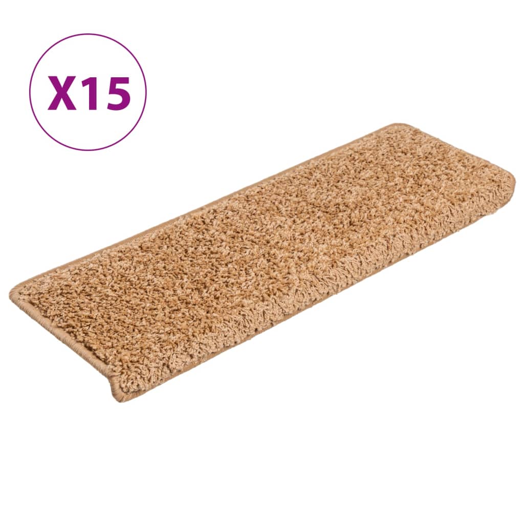 Carpet stair treads 15 pieces 65x21x4 cm beige