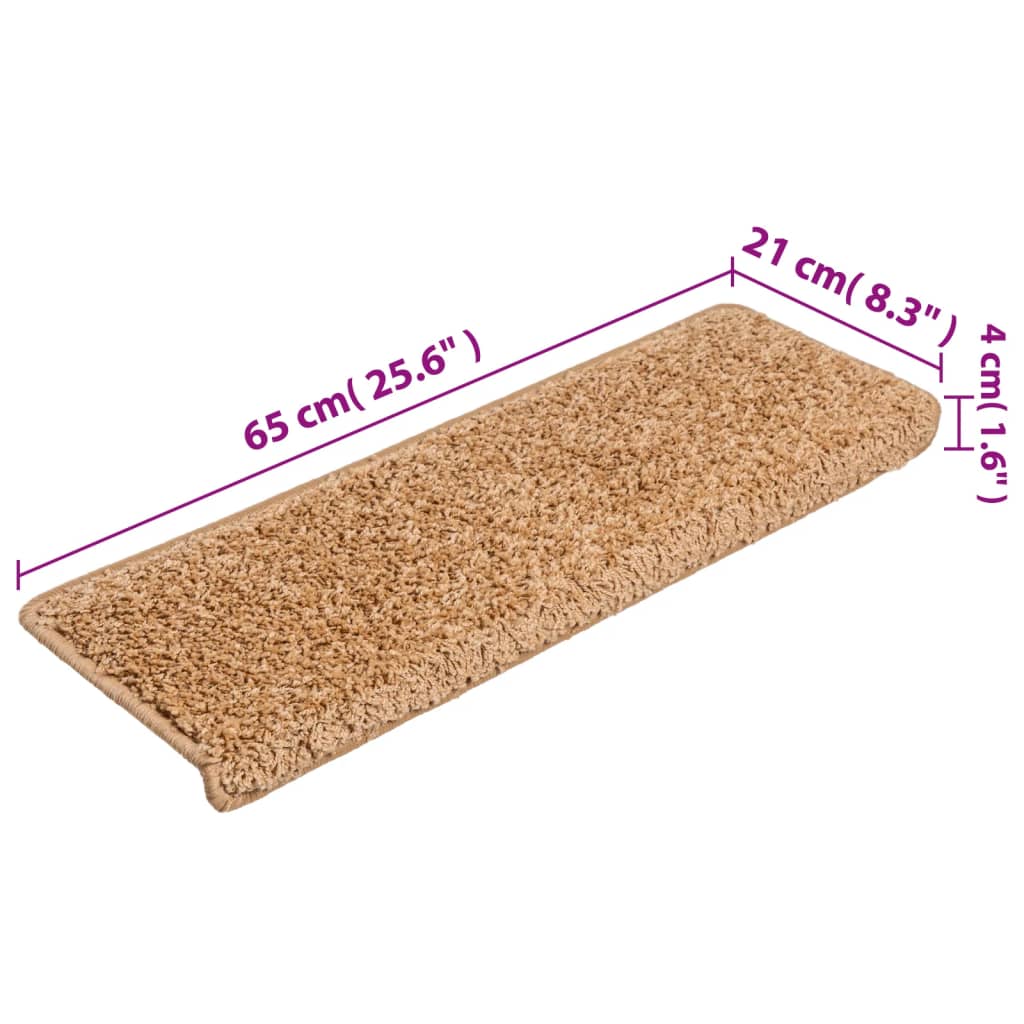 Carpet stair treads 15 pieces 65x21x4 cm beige