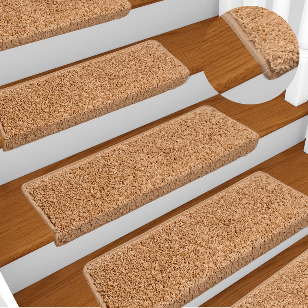 Carpet stair treads 15 pieces 65x21x4 cm beige