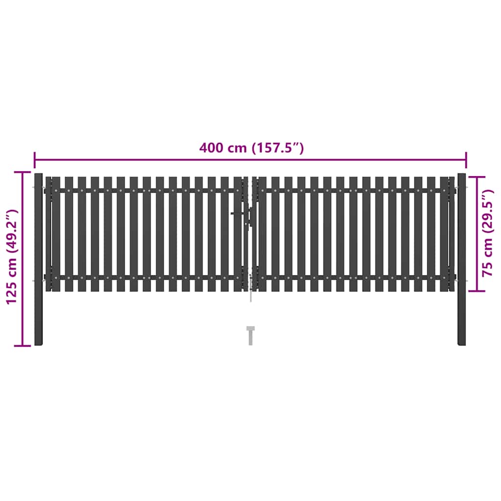 Gartentor Stahl 4x1,25 m Anthrazit