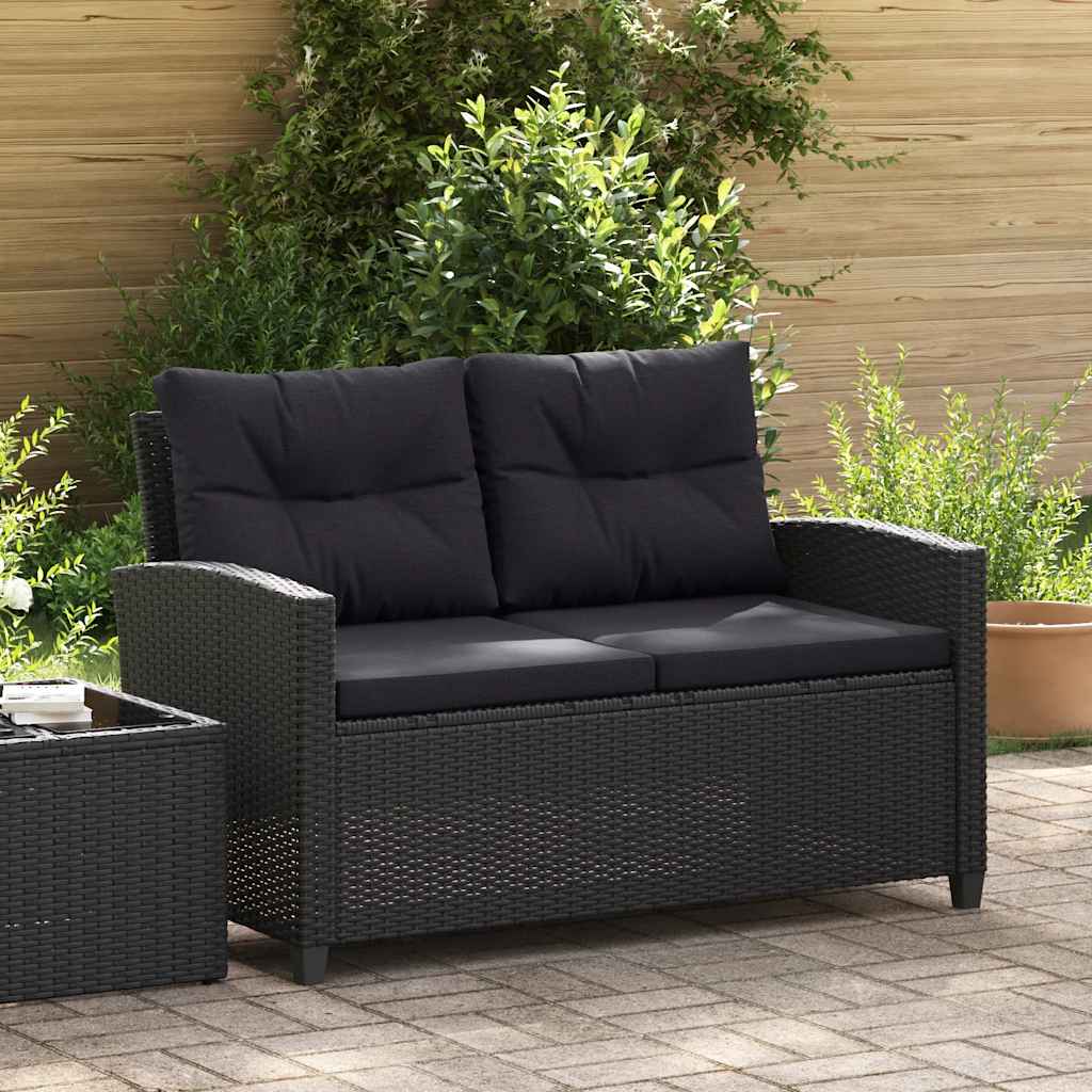 2-Sitzer-Gartensofa mit Kissen Schwarz 124 cm Poly Rattan
