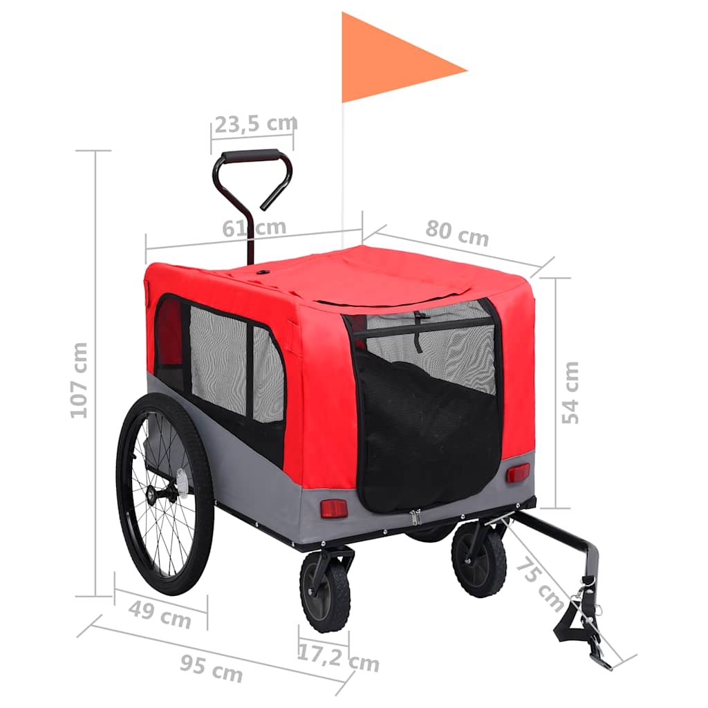 2-in-1 Fahrradanhänger für Hunde und Buggy Rot und Grau