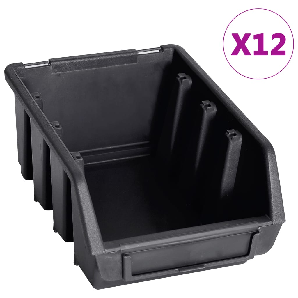 32-piece open-fronted storage bin set with wall bracket, red and black