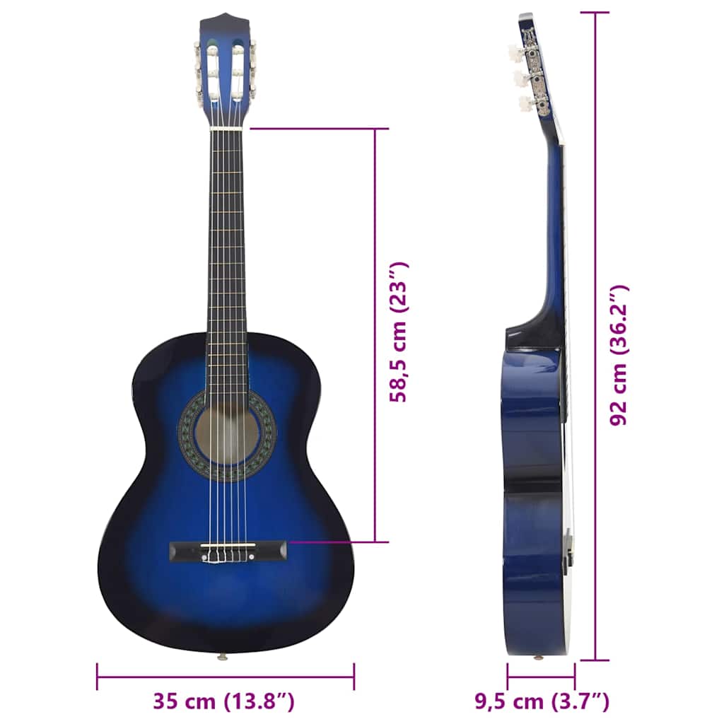 8-tlg. Klassikgitarren-Set für Anfänger Blau 3/4 36"