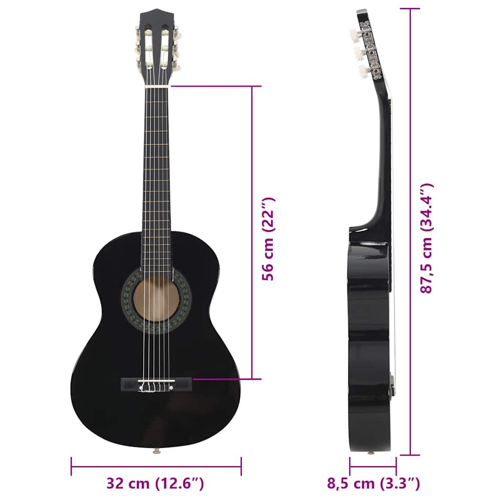 8-tlg. Klassikgitarren-Set für Anfänger Schwarz 1/2 34"