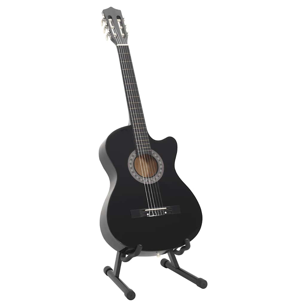 12-tlg Westerngitarre Set mit 6 Saiten Schwarz 38"